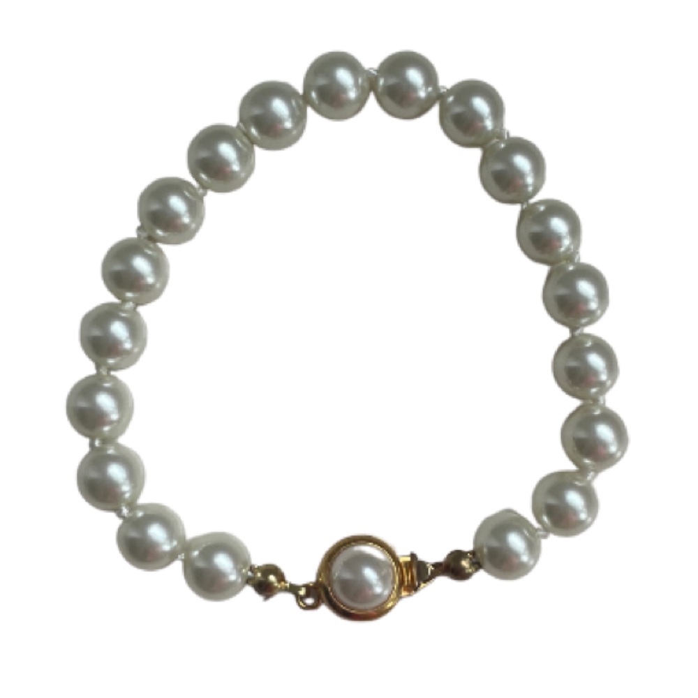 Classic Pearl Bracelet 8 inch Beaded Gold Pearl Bracelet